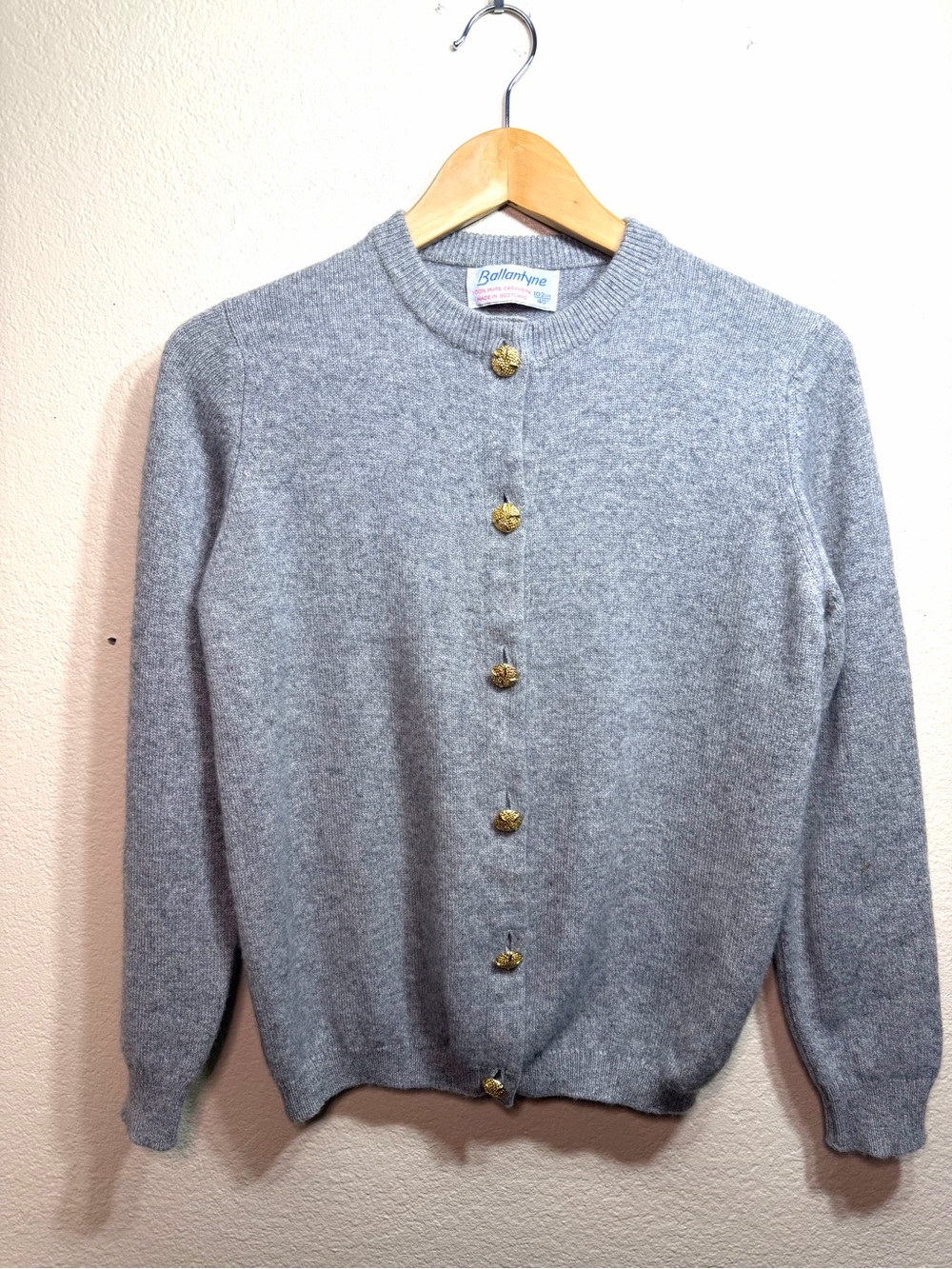 VTG‎ 60’s Ballantyne Scotland Cashmere Cardigan S Accent Button Classic Timeless